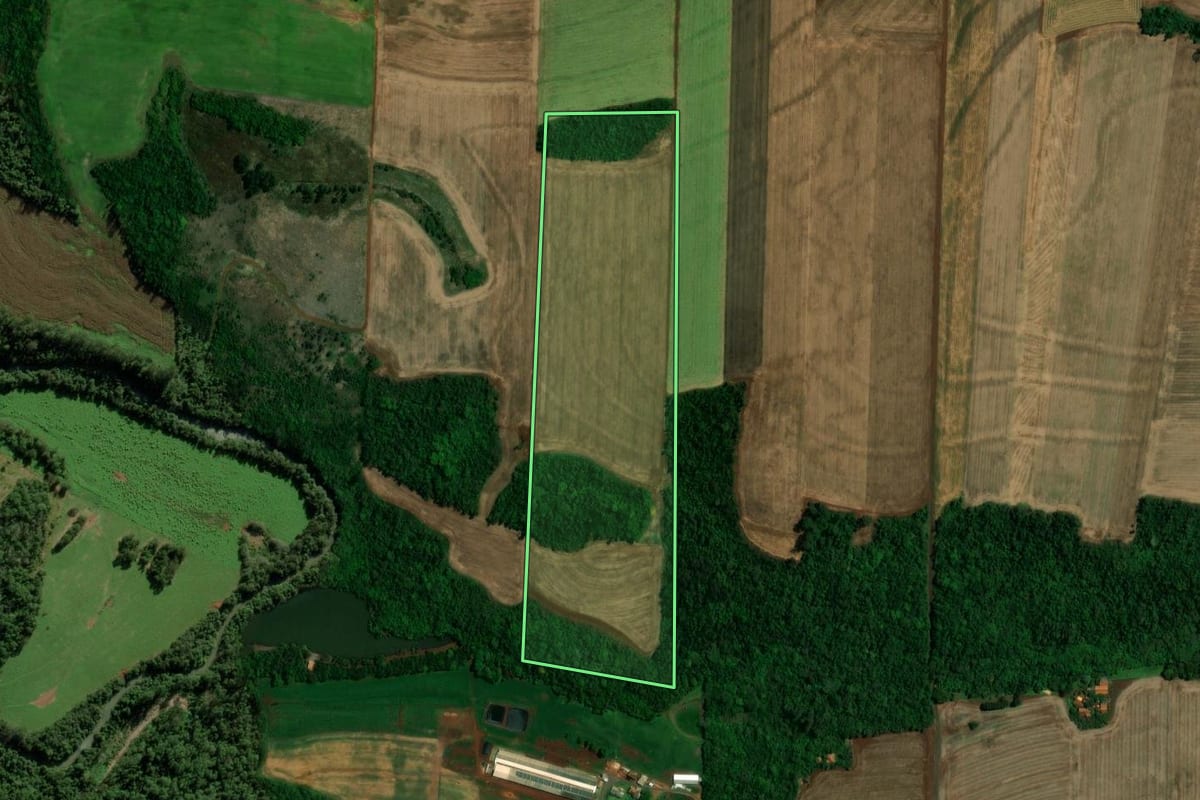 Imagem de satélite do imóvel rural em Nova Santa Rosa (PR), com o contorno declarado no CAR desenhado por cima.