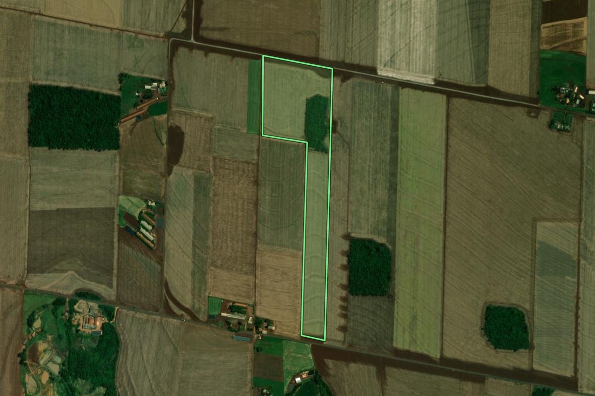 Imagem de satélite do imóvel rural em Nova Santa Rosa (PR), com o contorno declarado no CAR desenhado por cima.