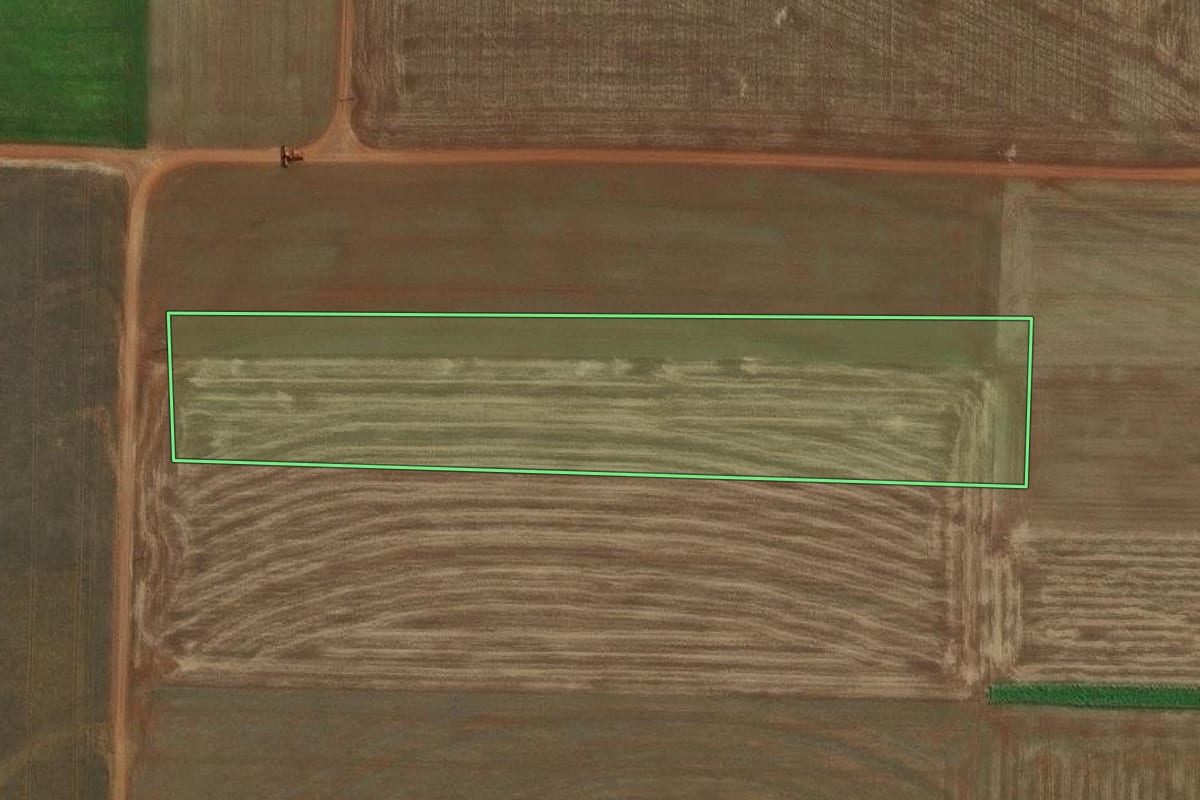 Imagem de satélite do imóvel rural em Nova Santa Rosa (PR), com o contorno declarado no CAR desenhado por cima.