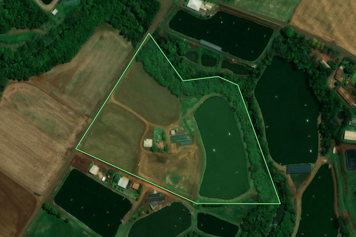 Imagem de satélite do imóvel rural em Nova Santa Rosa (PR), com o contorno declarado no CAR desenhado por cima.