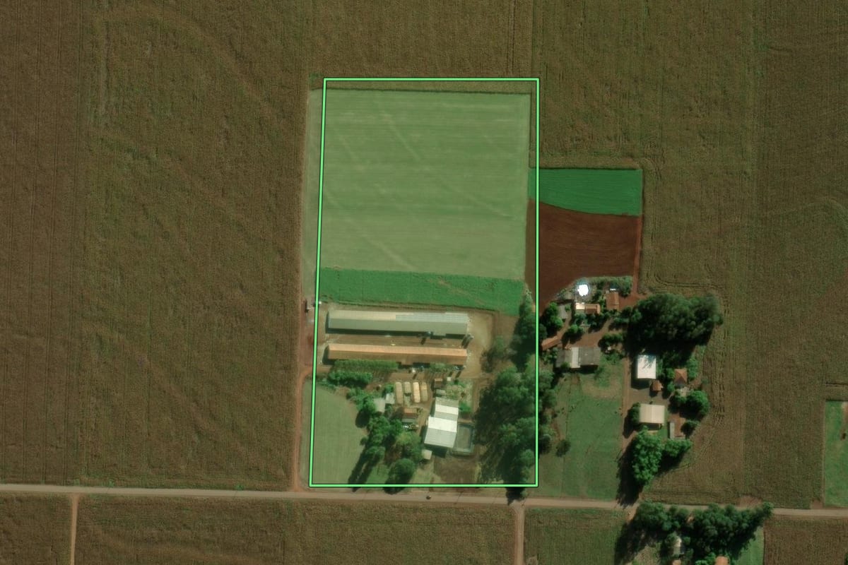 Imagem de satélite do imóvel rural em Nova Santa Rosa (PR), com o contorno declarado no CAR desenhado por cima.