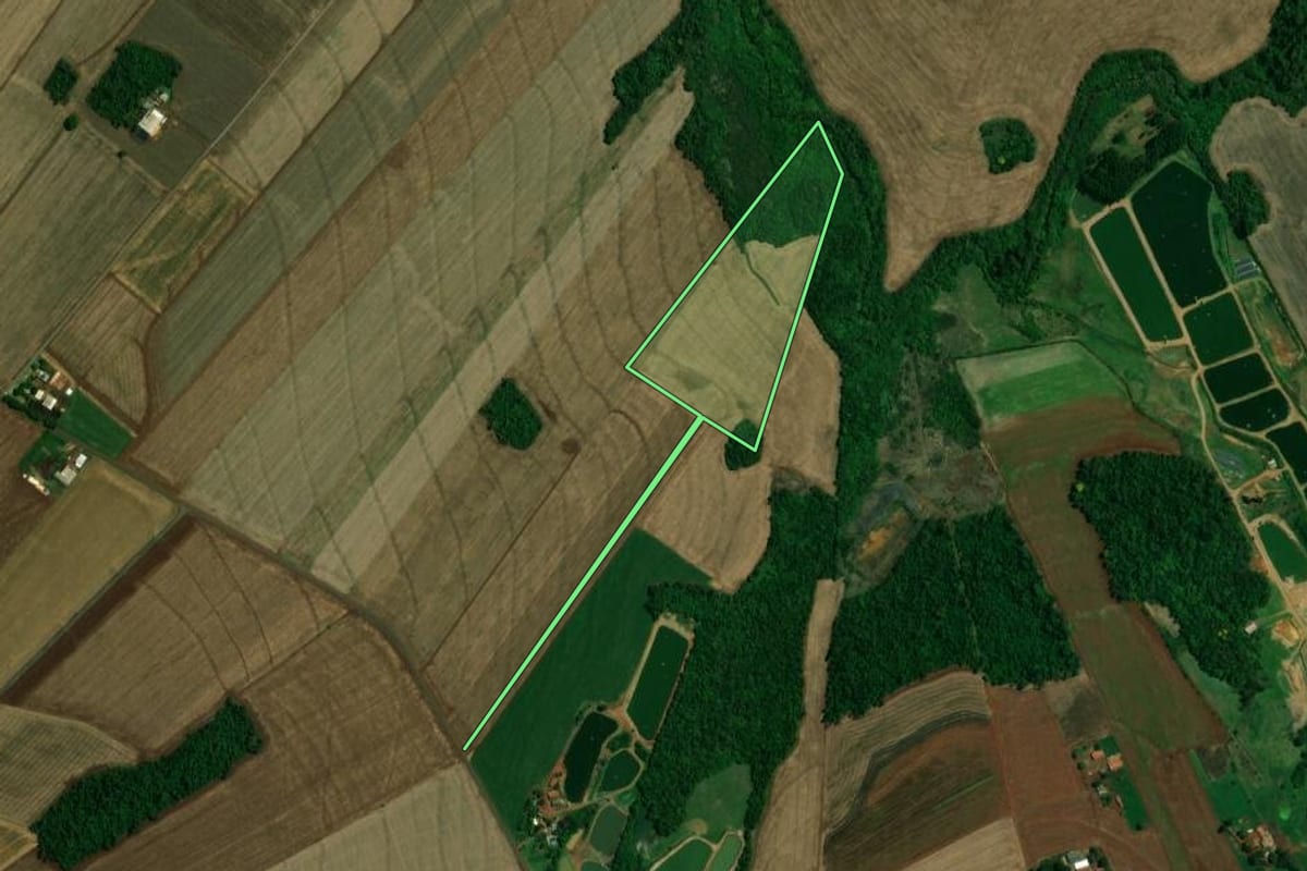 Imagem de satélite do imóvel rural em Nova Santa Rosa (PR), com o contorno declarado no CAR desenhado por cima.
