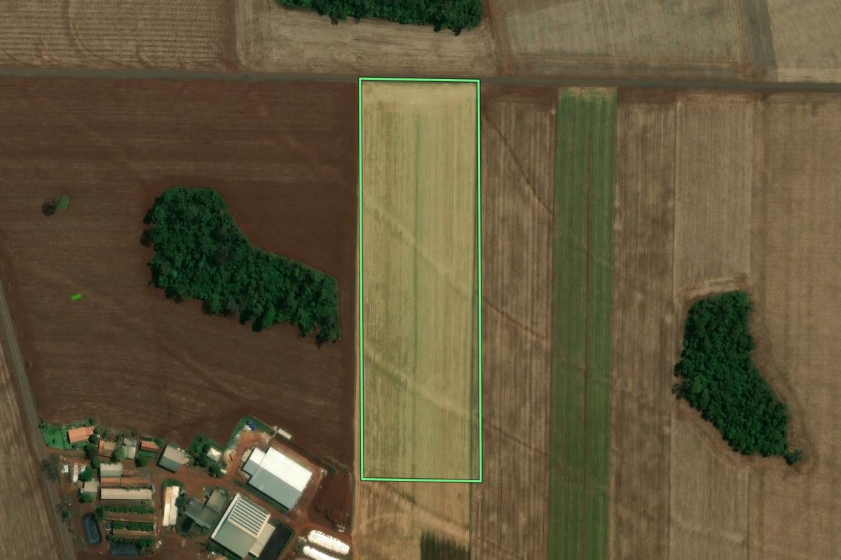 Imagem de satélite do imóvel rural em Nova Santa Rosa (PR), com o contorno declarado no CAR desenhado por cima.