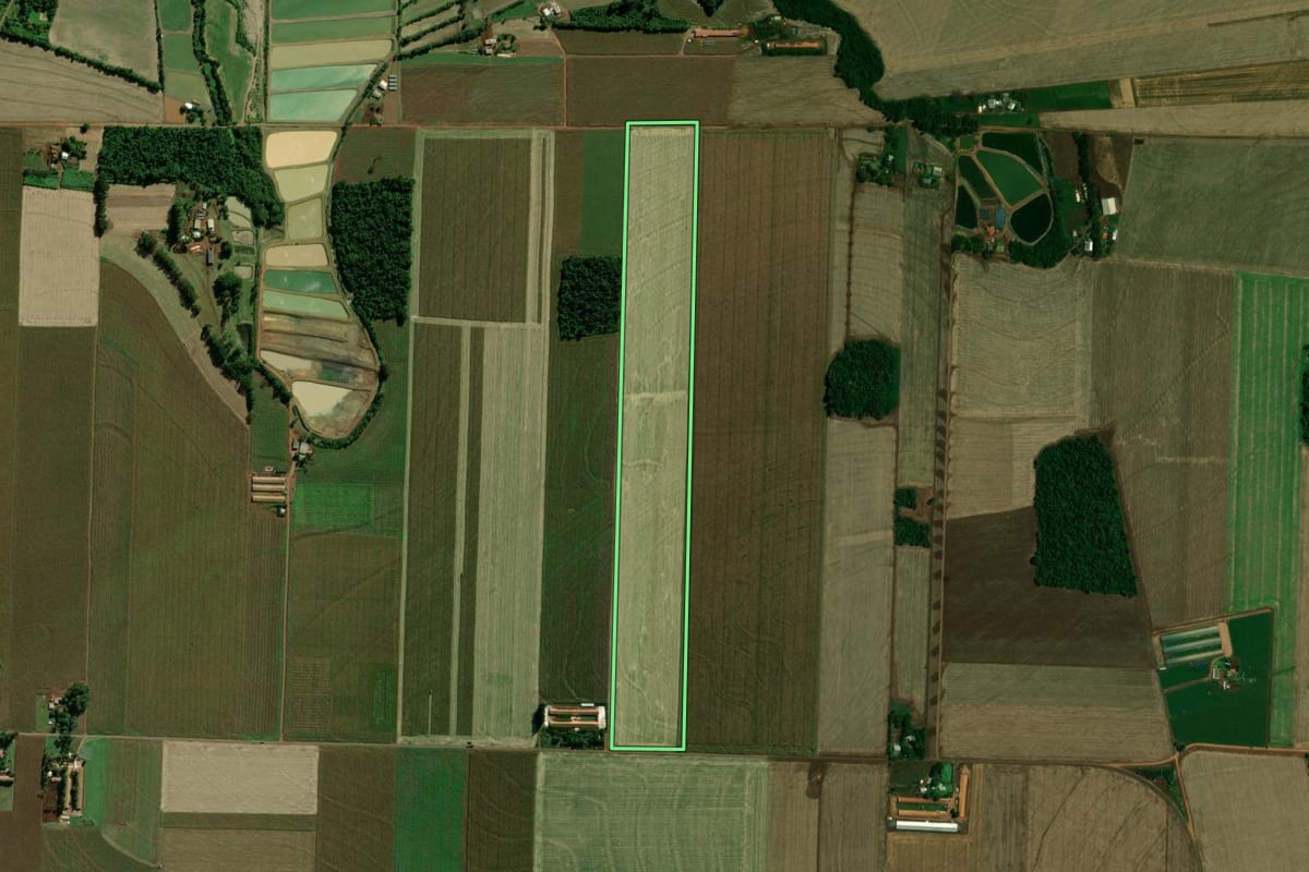 Imagem de satélite do imóvel rural em Nova Santa Rosa (PR), com o contorno declarado no CAR desenhado por cima.