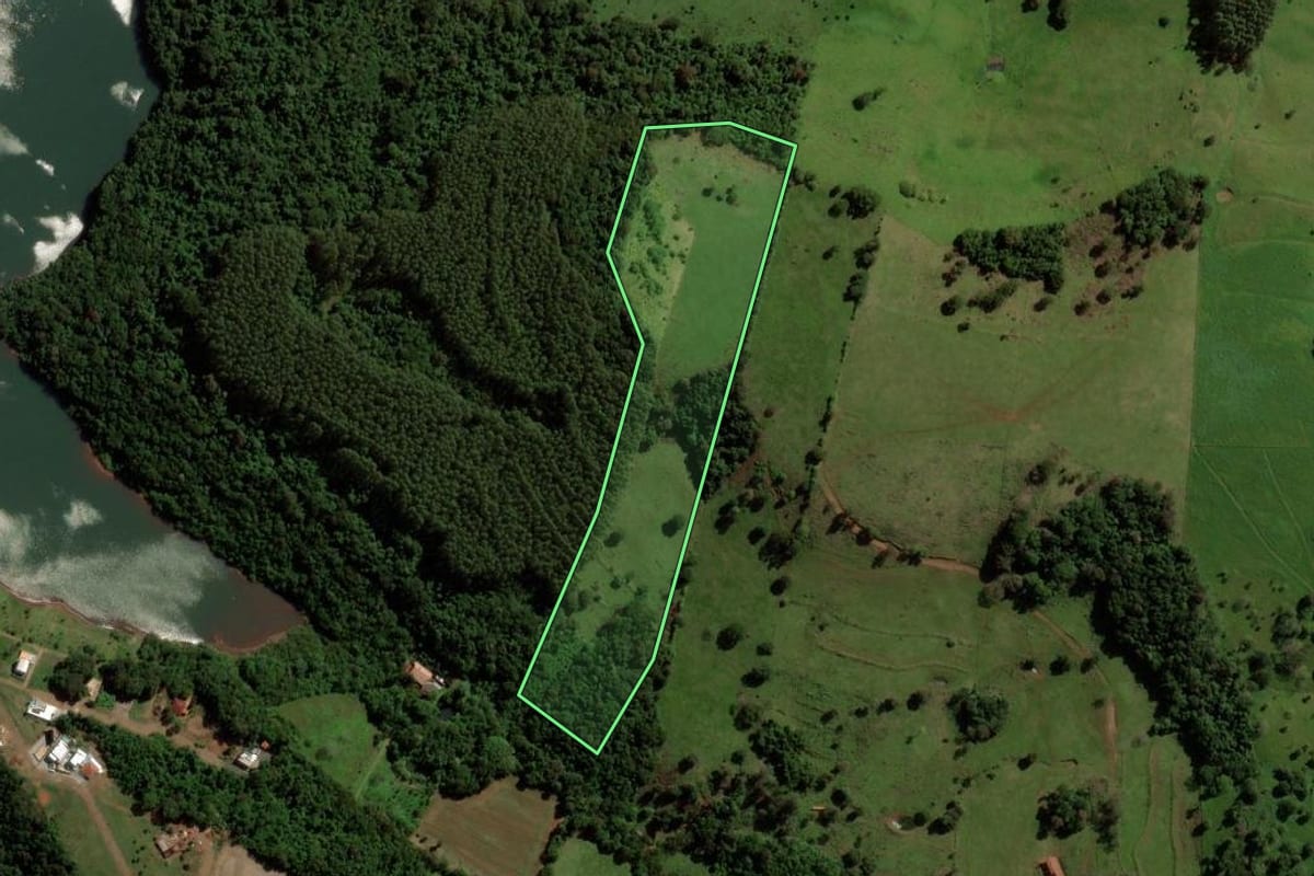 Imagem de satélite do imóvel rural em Nova Prata do Iguaçu (PR), com o contorno declarado no CAR desenhado por cima.