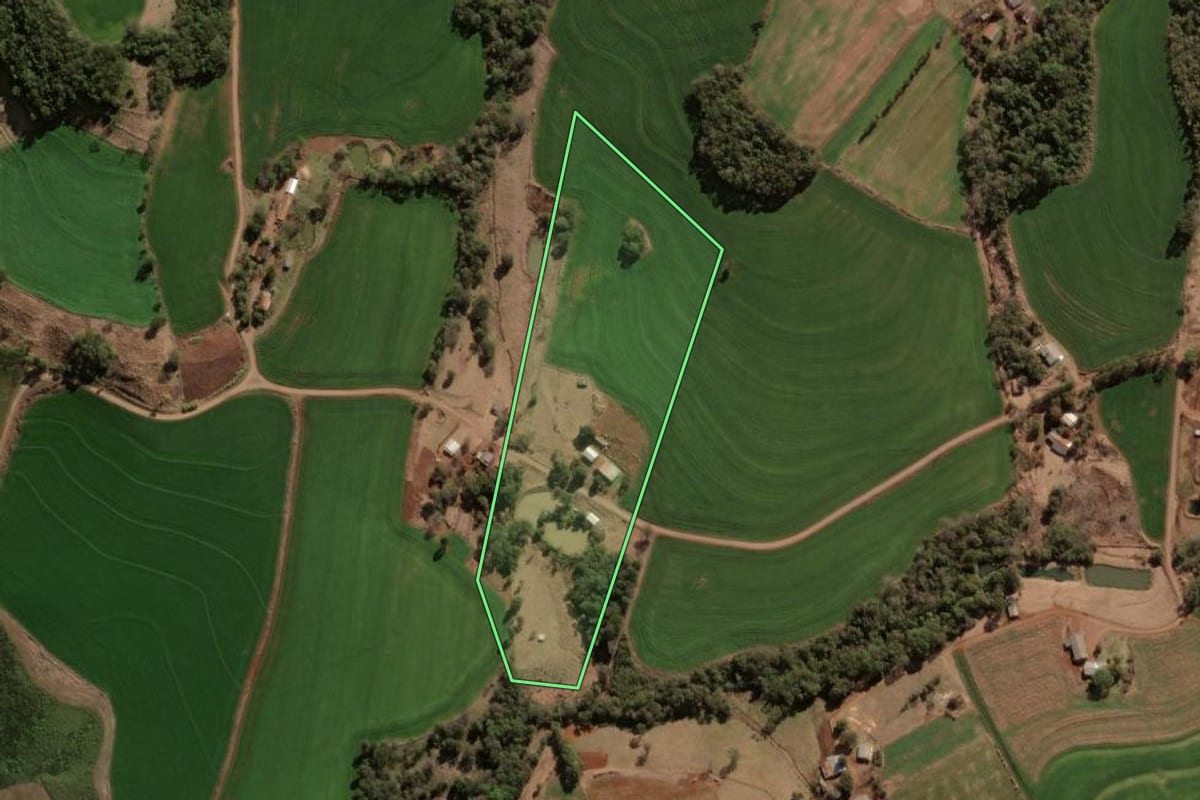 Imagem de satélite do imóvel rural em Nova Prata do Iguaçu (PR), com o contorno declarado no CAR desenhado por cima.