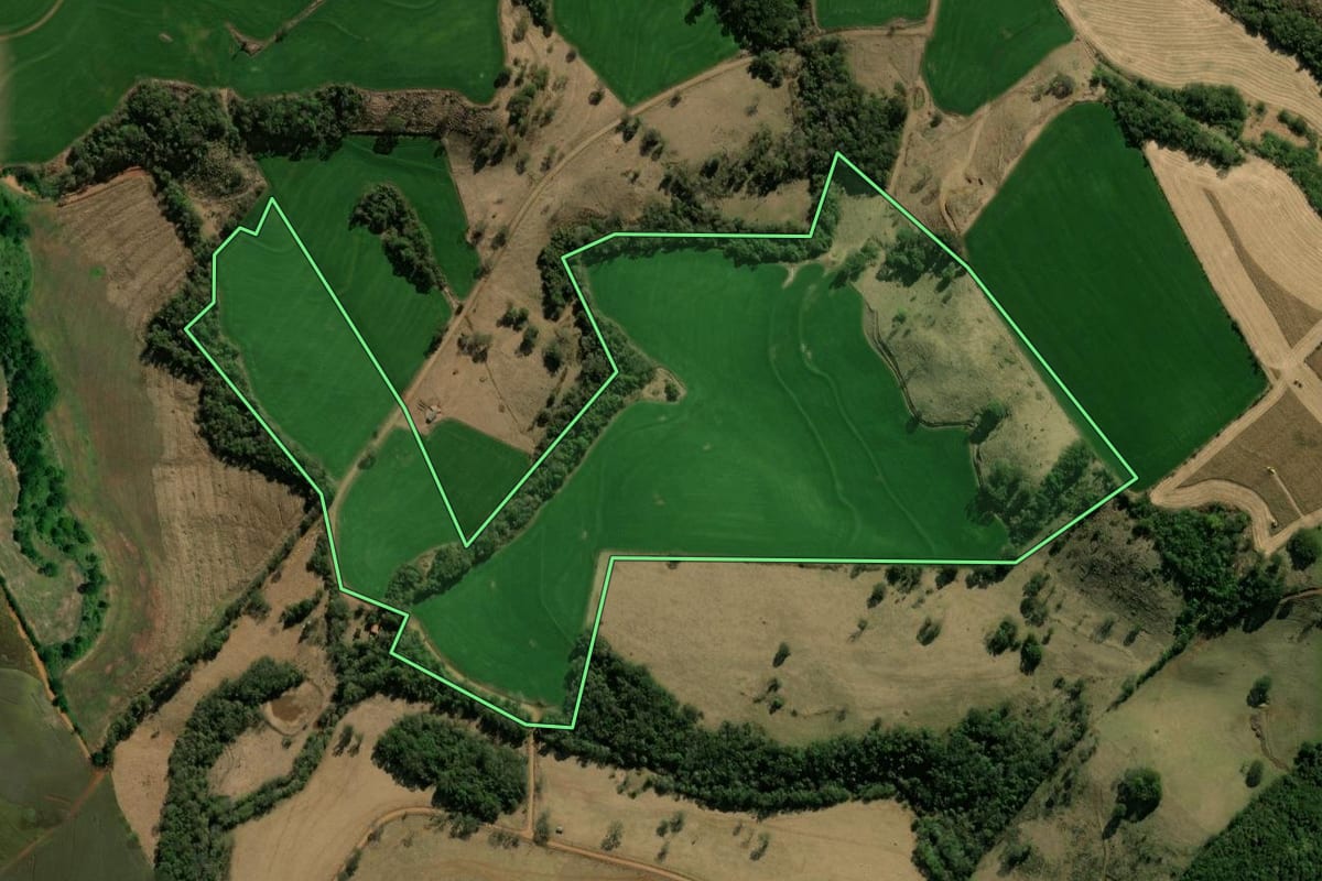 Imagem de satélite do imóvel rural em Nova Prata do Iguaçu (PR), com o contorno declarado no CAR desenhado por cima.