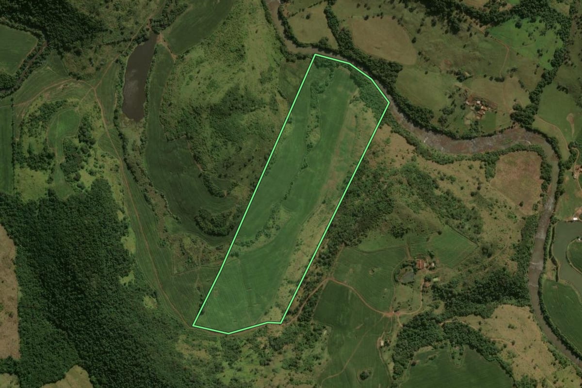 Imagem de satélite do imóvel rural em Nova Tebas (PR), com o contorno declarado no CAR desenhado por cima.