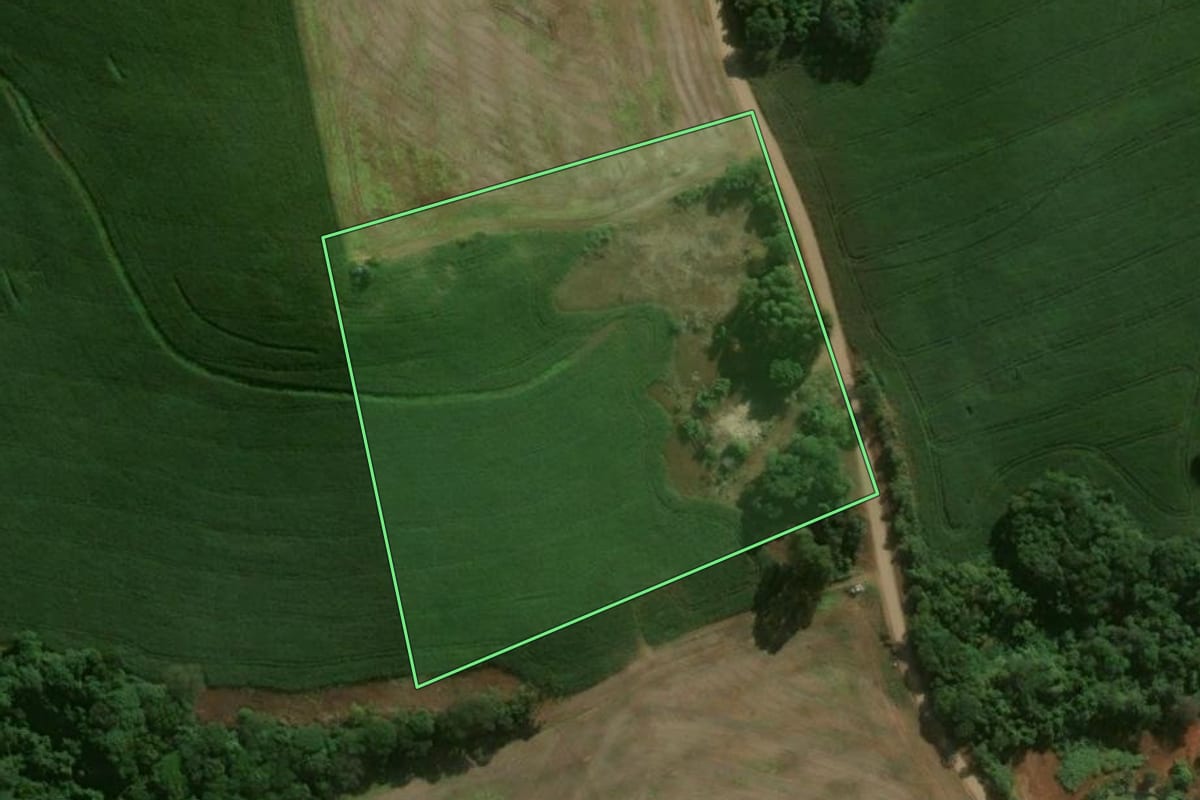 Imagem de satélite do imóvel rural em Nova Tebas (PR), com o contorno declarado no CAR desenhado por cima.