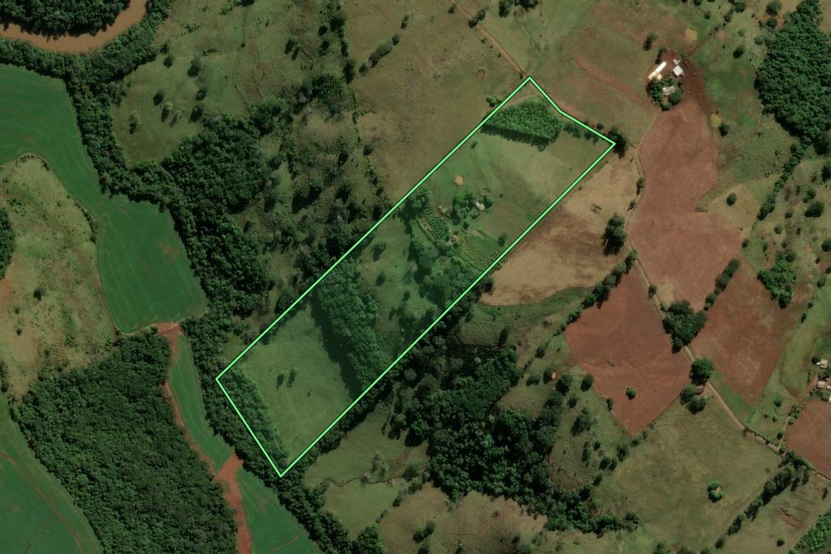 Imagem de satélite do imóvel rural em Nova Tebas (PR), com o contorno declarado no CAR desenhado por cima.