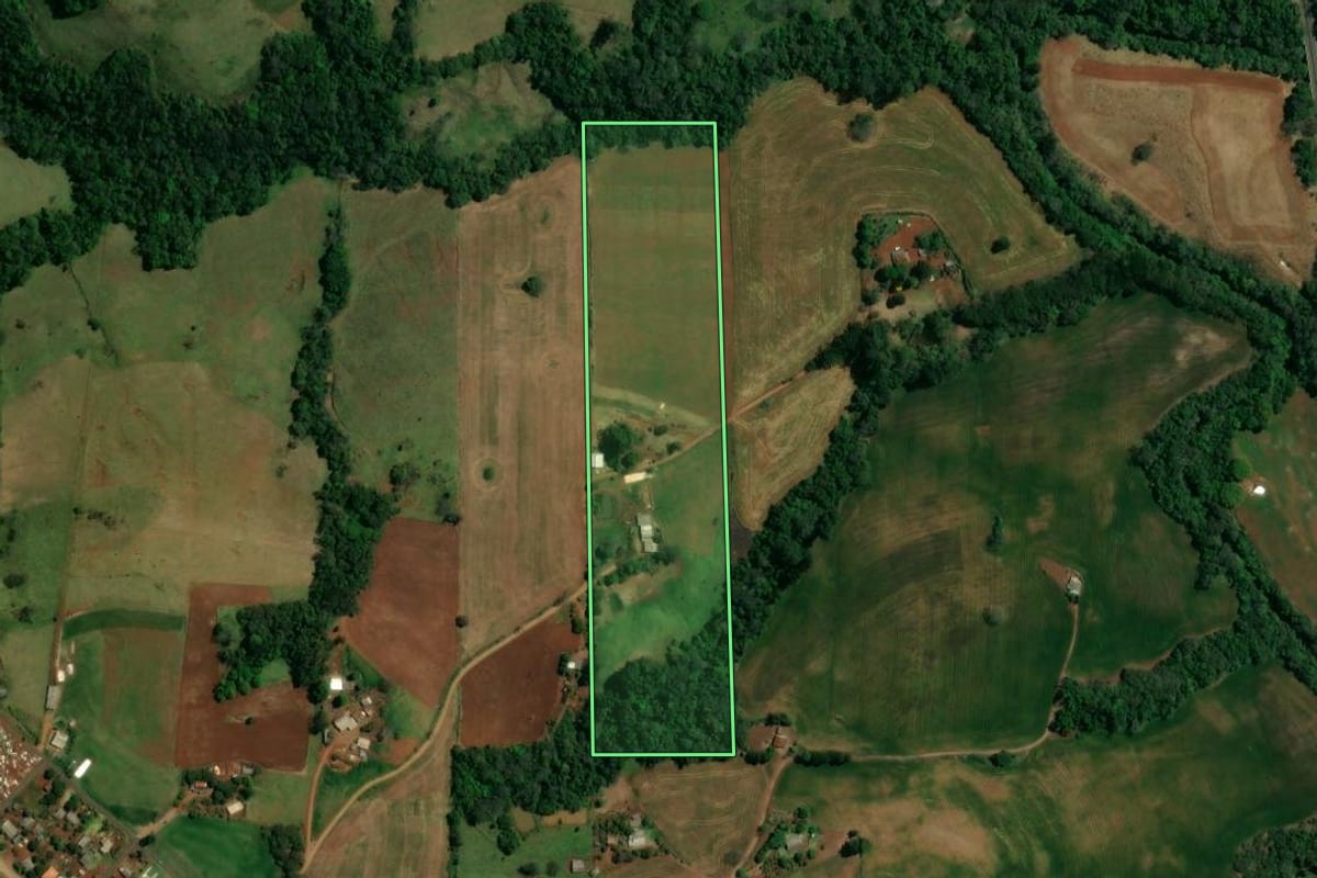 Imagem de satélite do imóvel rural em Nova Tebas (PR), com o contorno declarado no CAR desenhado por cima.