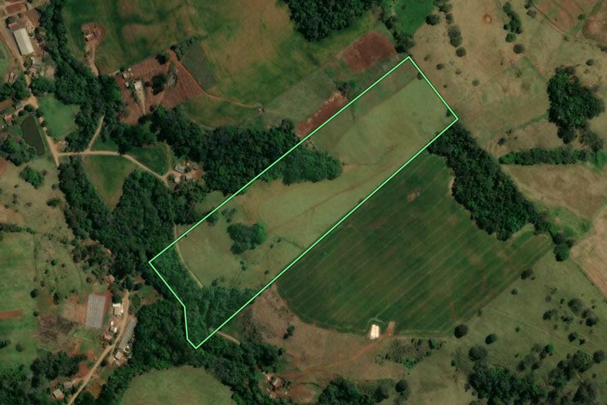 Imagem de satélite do imóvel rural em Nova Tebas (PR), com o contorno declarado no CAR desenhado por cima.