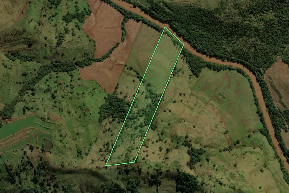 Imagem de satélite do imóvel rural em Nova Tebas (PR), com o contorno declarado no CAR desenhado por cima.