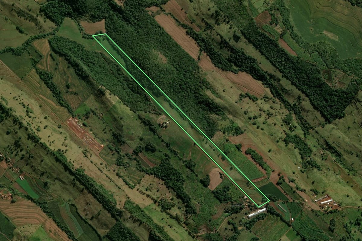 Imagem de satélite do imóvel rural em Novo Itacolomi (PR), com o contorno declarado no CAR desenhado por cima.