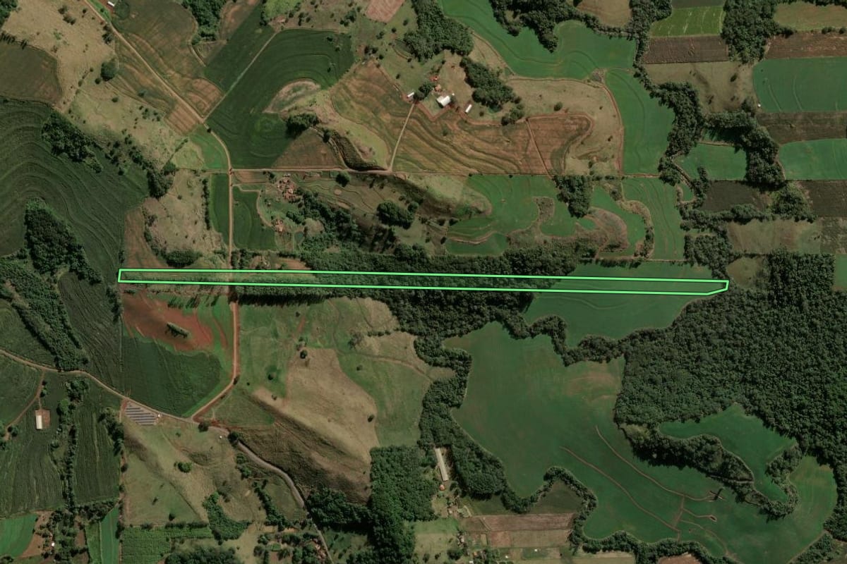 Imagem de satélite do imóvel rural em Novo Itacolomi (PR), com o contorno declarado no CAR desenhado por cima.