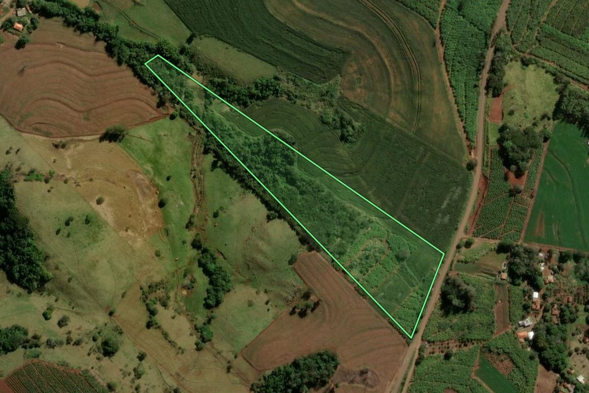 Imagem de satélite do imóvel rural em Novo Itacolomi (PR), com o contorno declarado no CAR desenhado por cima.