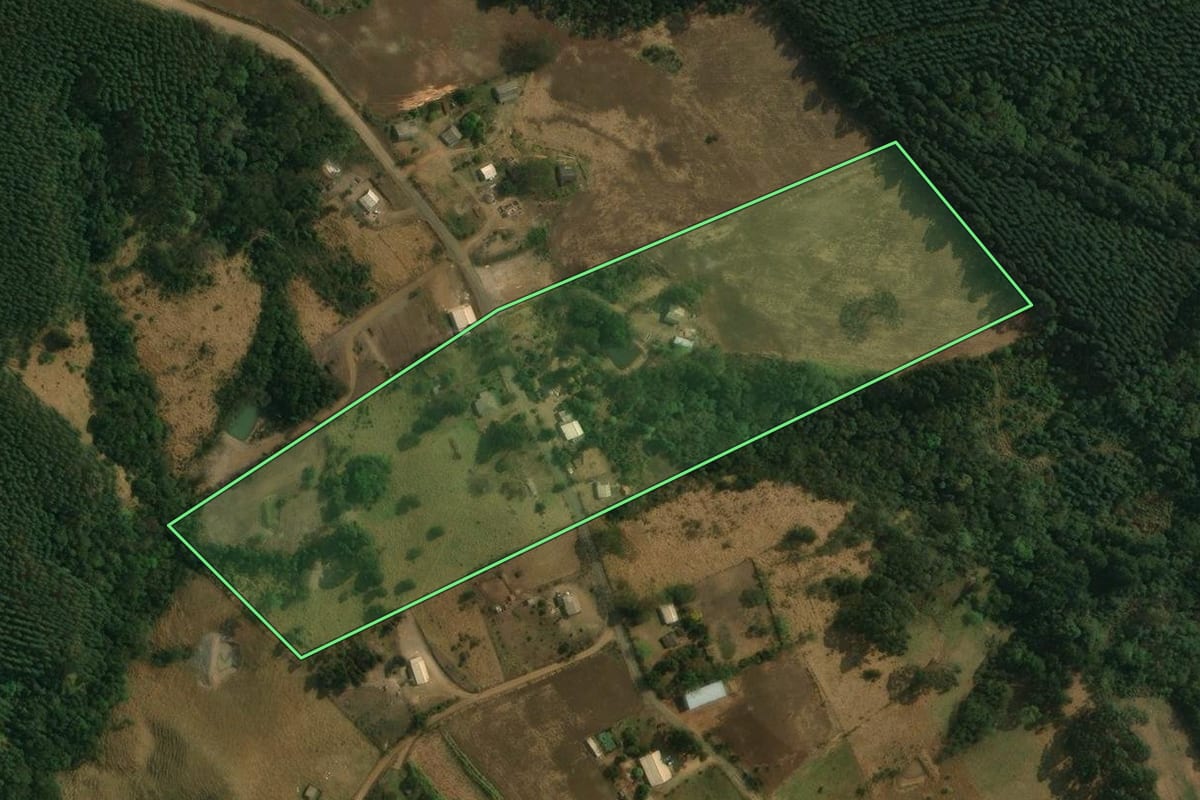 Imagem de satélite do imóvel rural em Ortigueira (PR), com o contorno declarado no CAR desenhado por cima.