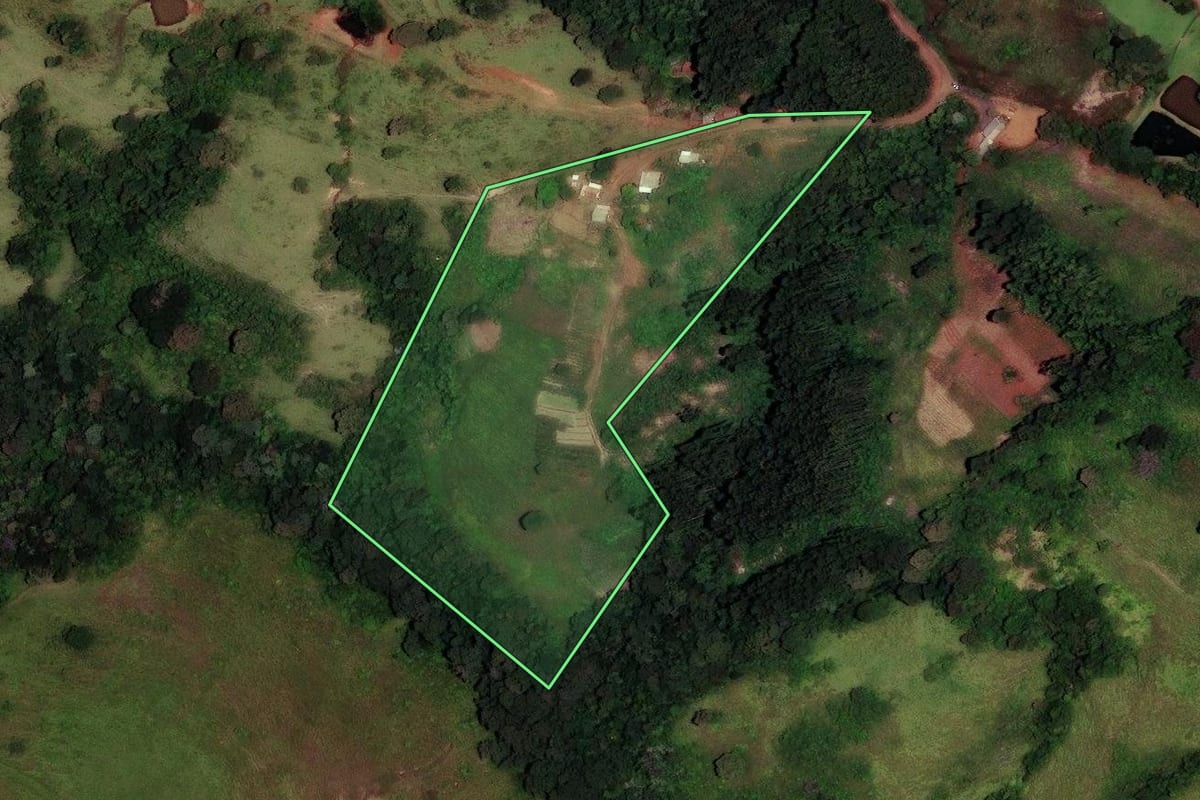Imagem de satélite do imóvel rural em Ortigueira (PR), com o contorno declarado no CAR desenhado por cima.