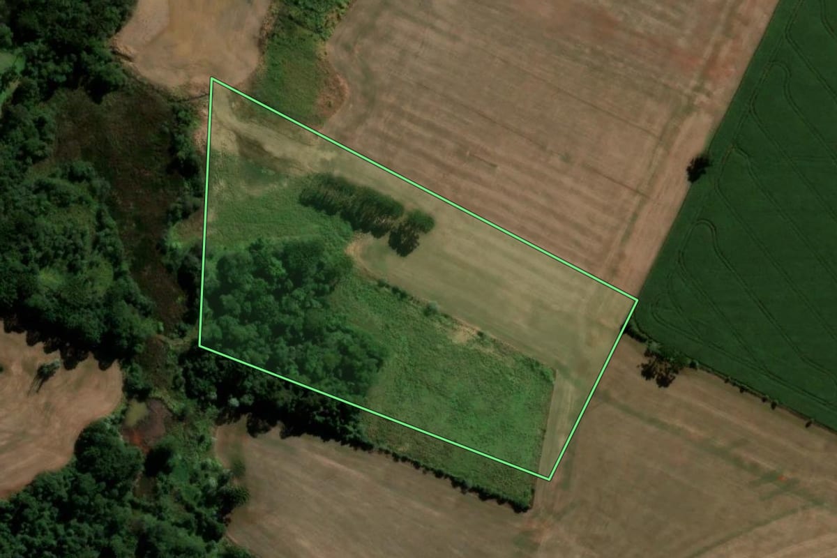 Imagem de satélite do imóvel rural em Ortigueira (PR), com o contorno declarado no CAR desenhado por cima.