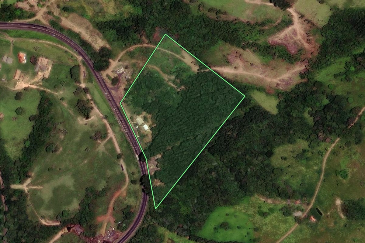 Imagem de satélite do imóvel rural em Ortigueira (PR), com o contorno declarado no CAR desenhado por cima.