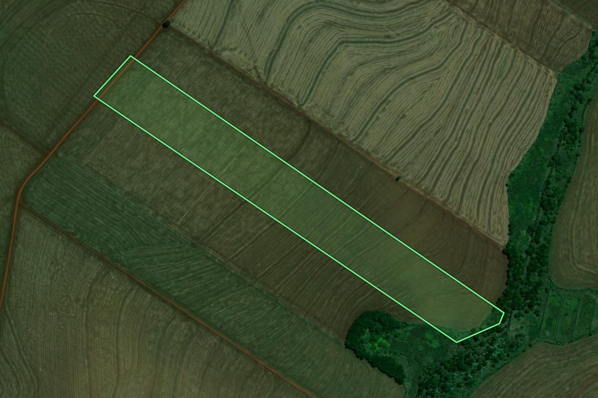 Imagem de satélite do imóvel rural em Ourizona (PR), com o contorno declarado no CAR desenhado por cima.