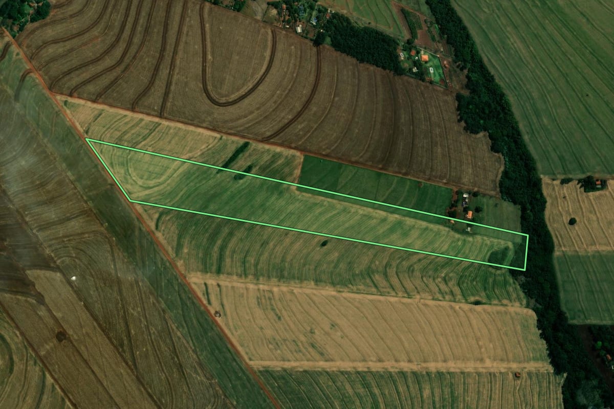 Imagem de satélite do imóvel rural em Ourizona (PR), com o contorno declarado no CAR desenhado por cima.