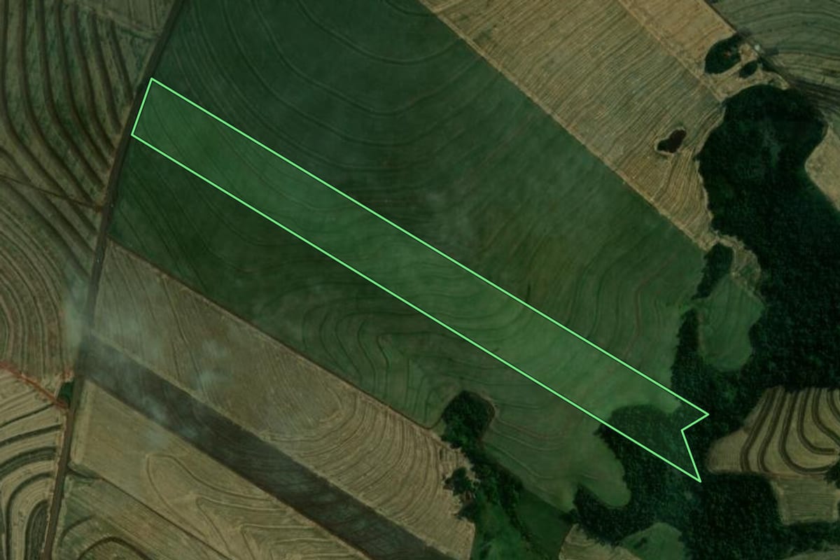 Imagem de satélite do imóvel rural em Ourizona (PR), com o contorno declarado no CAR desenhado por cima.
