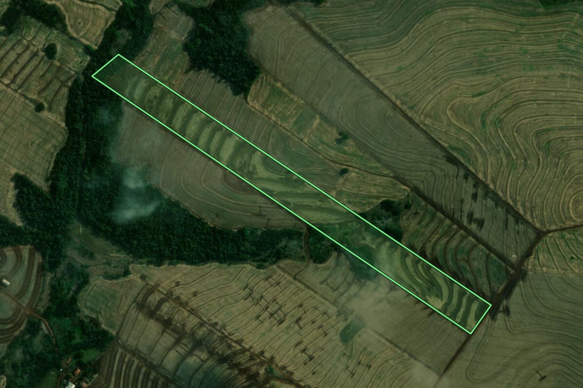 Imagem de satélite do imóvel rural em Ourizona (PR), com o contorno declarado no CAR desenhado por cima.