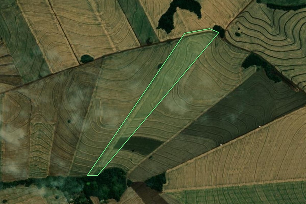 Imagem de satélite do imóvel rural em Paiçandu (PR), com o contorno declarado no CAR desenhado por cima.