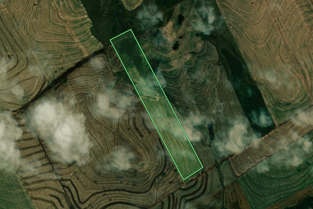 Imagem de satélite do imóvel rural em Paiçandu (PR), com o contorno declarado no CAR desenhado por cima.