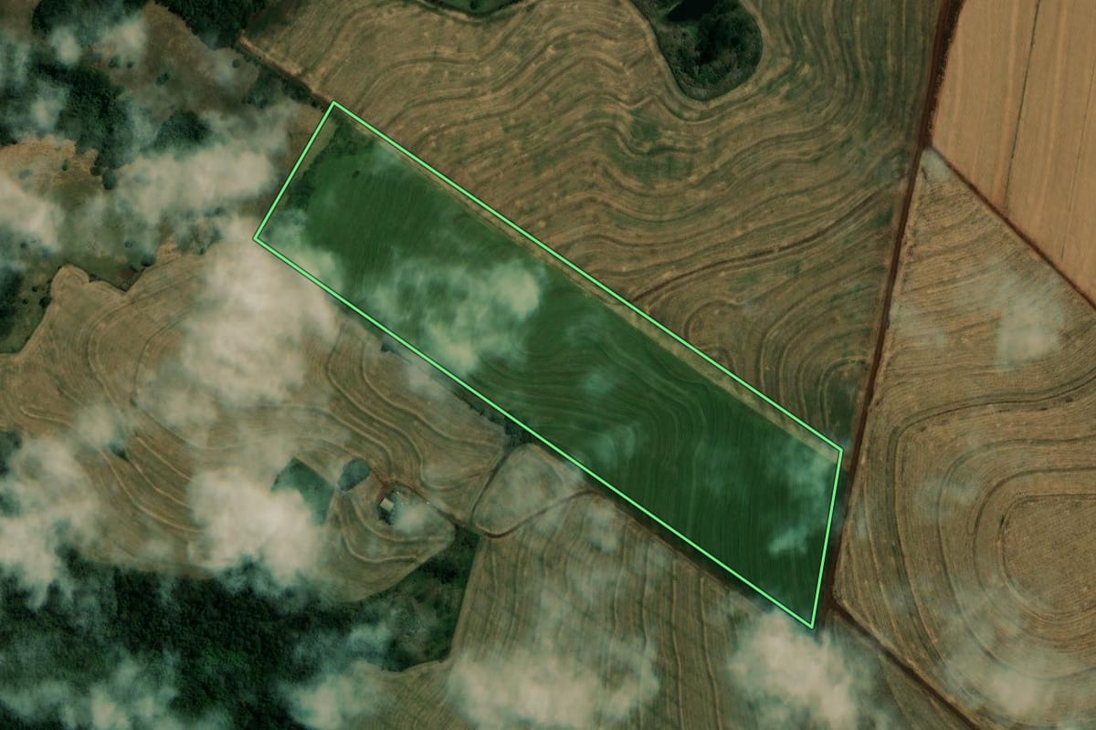 Imagem de satélite do imóvel rural em Paiçandu (PR), com o contorno declarado no CAR desenhado por cima.