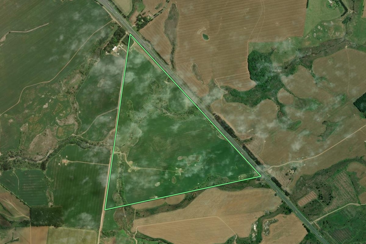 Imagem de satélite do imóvel rural em Palmeira (PR), com o contorno declarado no CAR desenhado por cima.