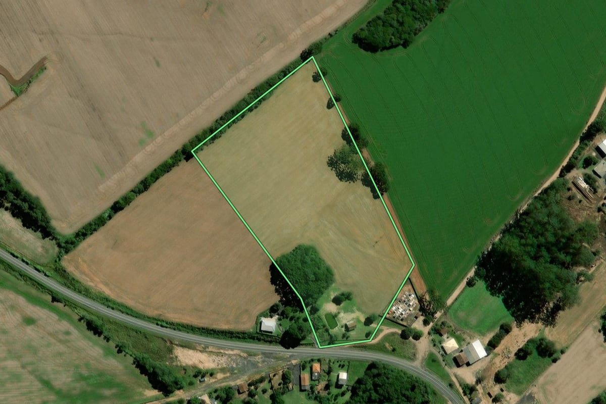 Imagem de satélite do imóvel rural em Palmeira (PR), com o contorno declarado no CAR desenhado por cima.