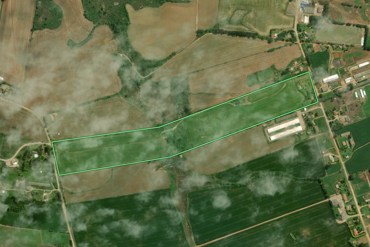 Imagem de satélite do imóvel rural em Palmeira (PR), com o contorno declarado no CAR desenhado por cima.
