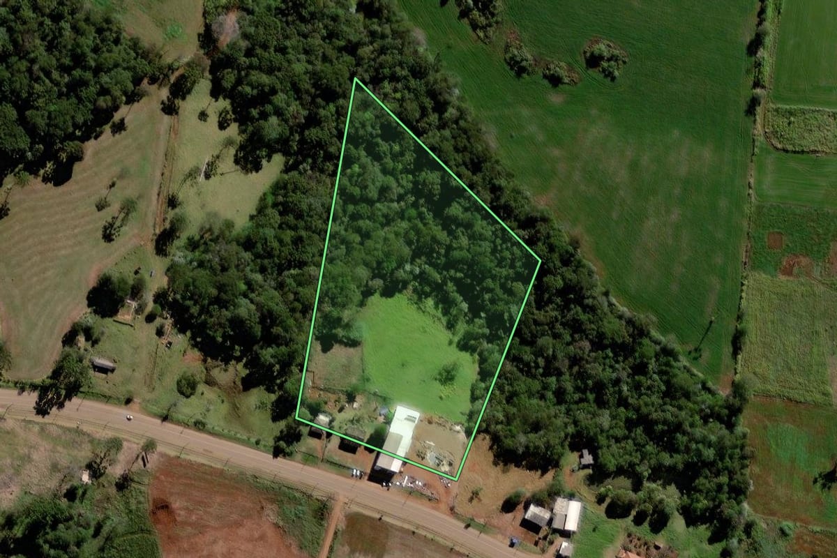 Imagem de satélite do imóvel rural em Palmital (PR), com o contorno declarado no CAR desenhado por cima.