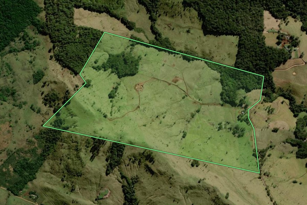 Imagem de satélite do imóvel rural em Palmital (PR), com o contorno declarado no CAR desenhado por cima.