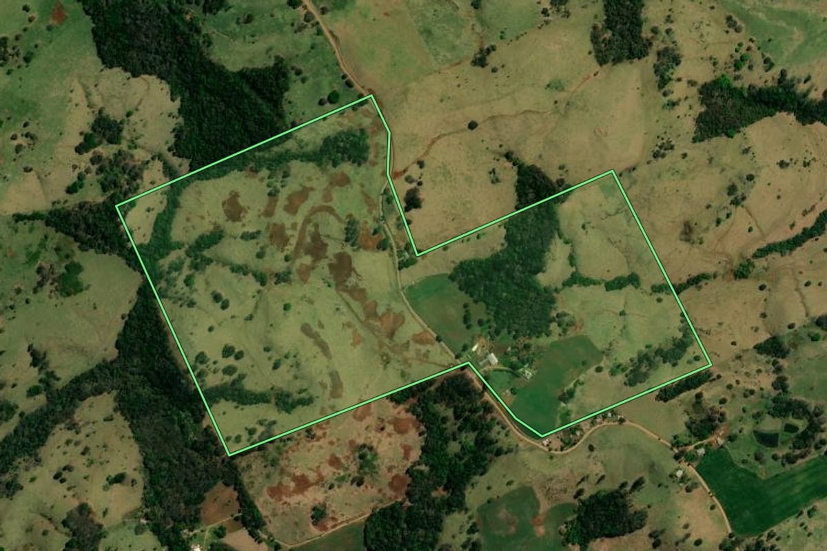 Imagem de satélite do imóvel rural em Palmital (PR), com o contorno declarado no CAR desenhado por cima.