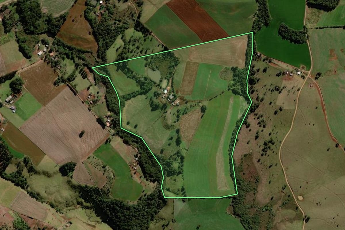 Imagem de satélite do imóvel rural em Palmital (PR), com o contorno declarado no CAR desenhado por cima.