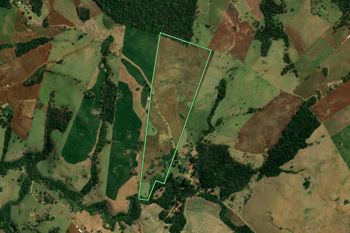 Imagem de satélite do imóvel rural em Palmital (PR), com o contorno declarado no CAR desenhado por cima.