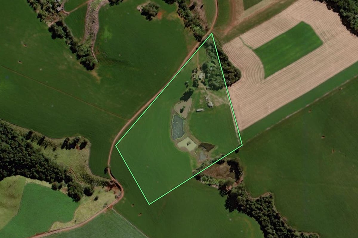Imagem de satélite do imóvel rural em Palmital (PR), com o contorno declarado no CAR desenhado por cima.