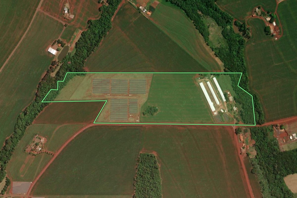 Imagem de satélite do imóvel rural em Palotina (PR), com o contorno declarado no CAR desenhado por cima.