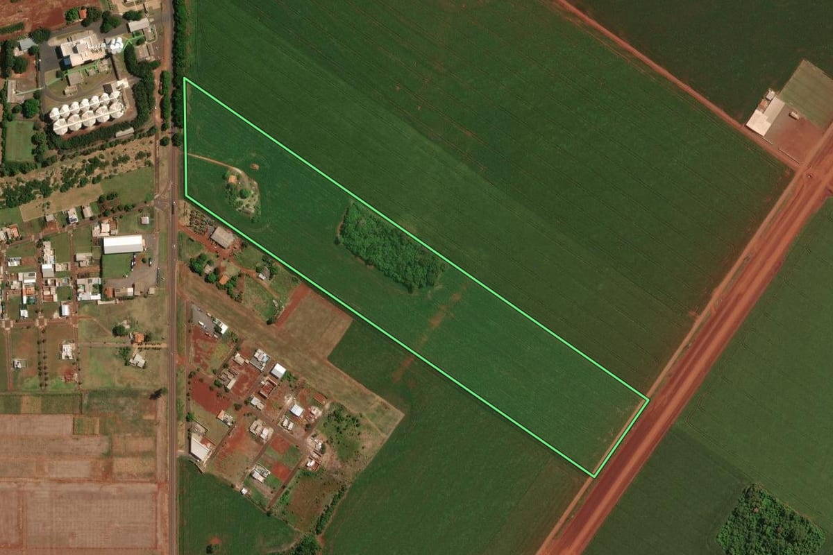 Imagem de satélite do imóvel rural em Palotina (PR), com o contorno declarado no CAR desenhado por cima.