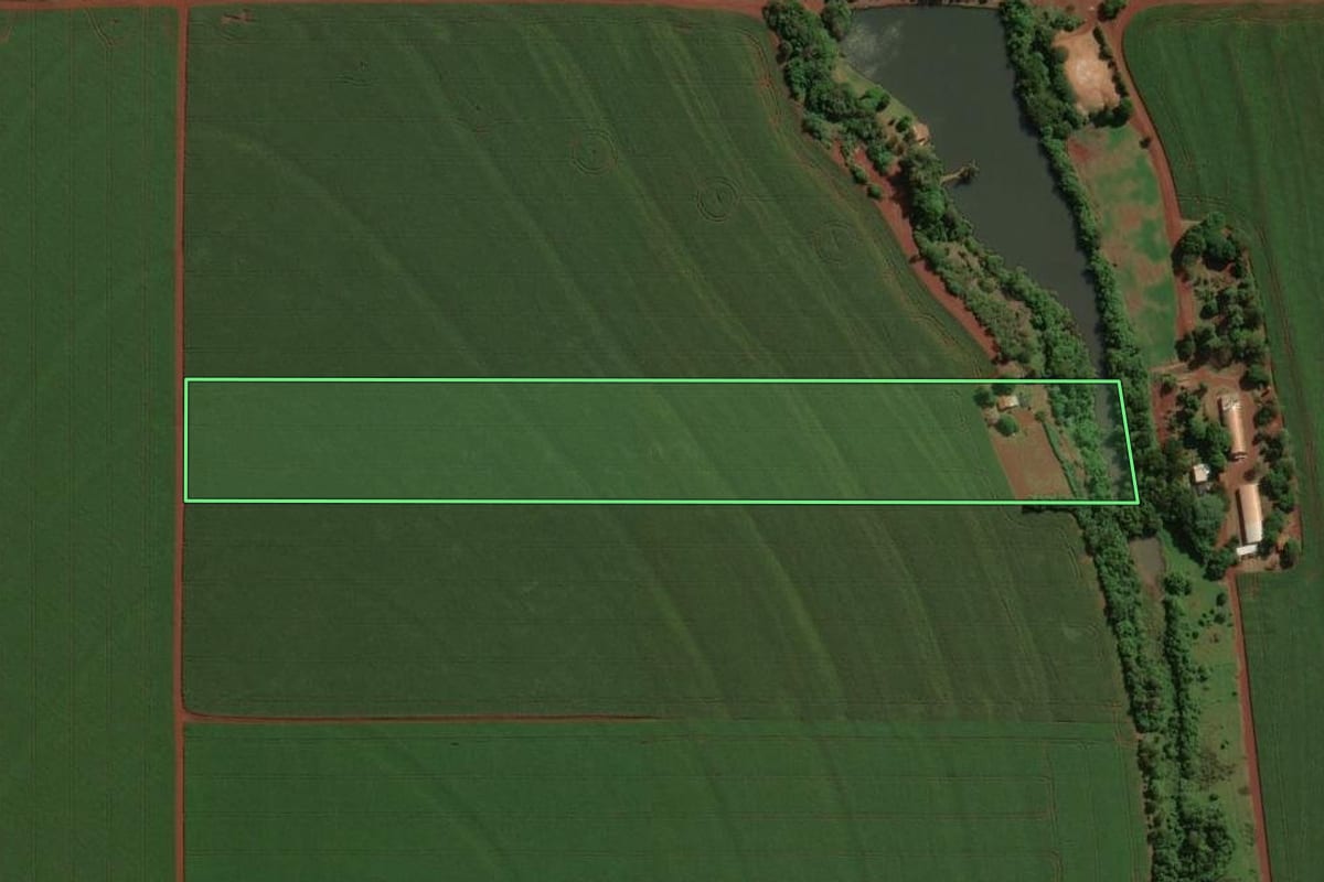 Imagem de satélite do imóvel rural em Palotina (PR), com o contorno declarado no CAR desenhado por cima.