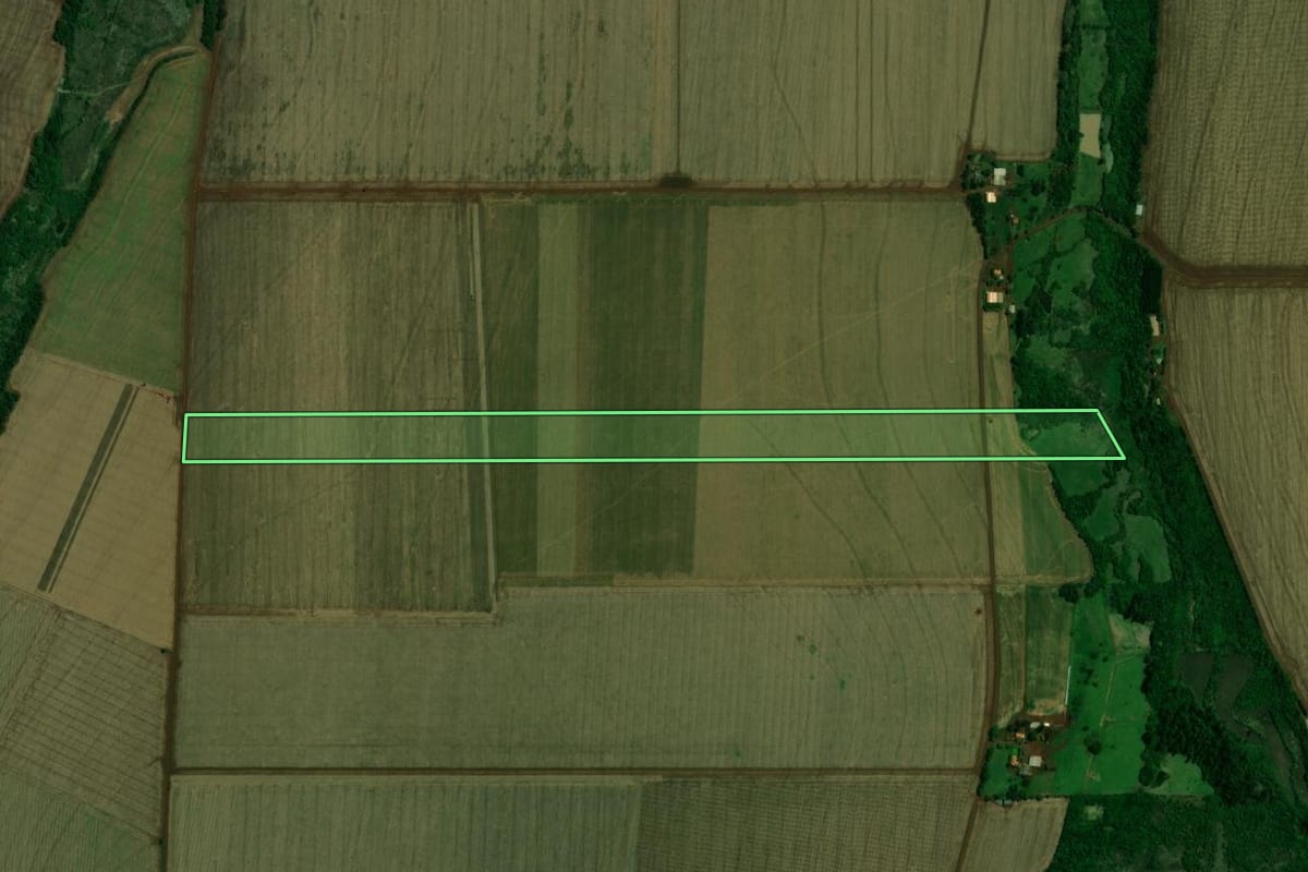 Imagem de satélite do imóvel rural em Palotina (PR), com o contorno declarado no CAR desenhado por cima.