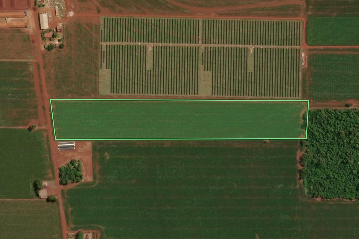 Imagem de satélite do imóvel rural em Palotina (PR), com o contorno declarado no CAR desenhado por cima.