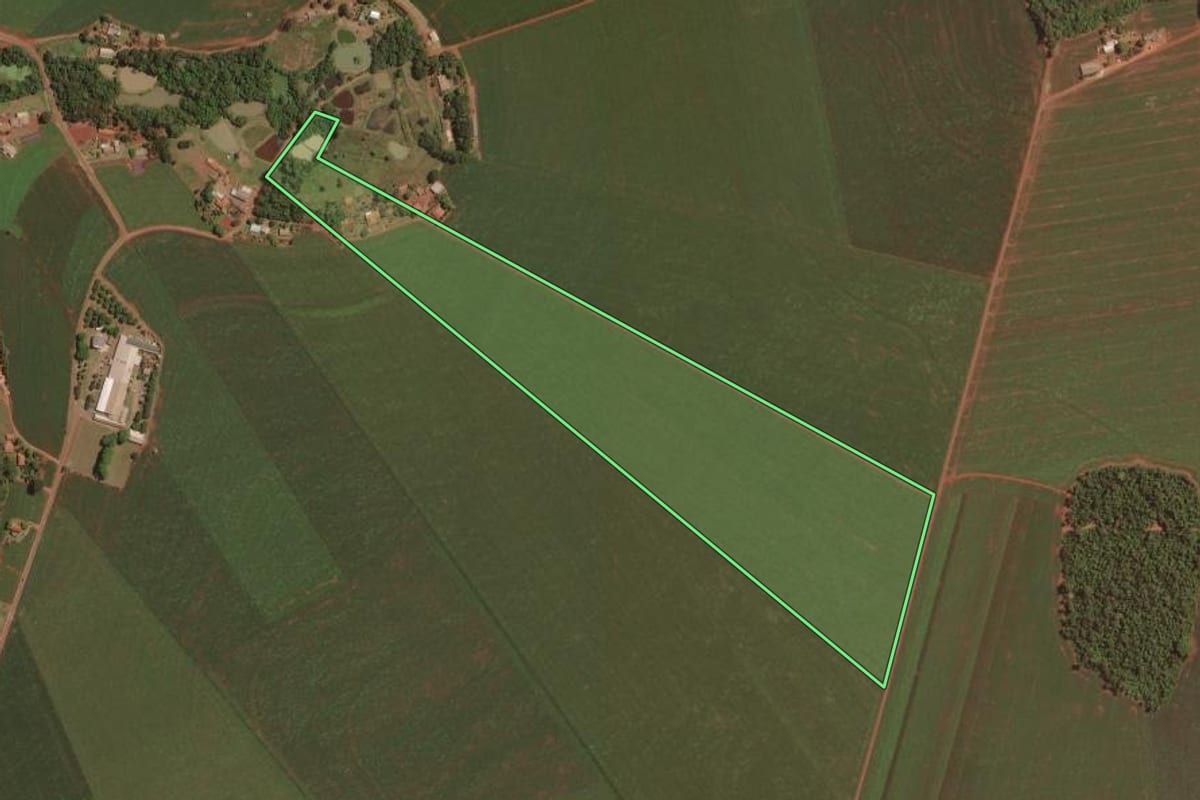 Imagem de satélite do imóvel rural em Palotina (PR), com o contorno declarado no CAR desenhado por cima.