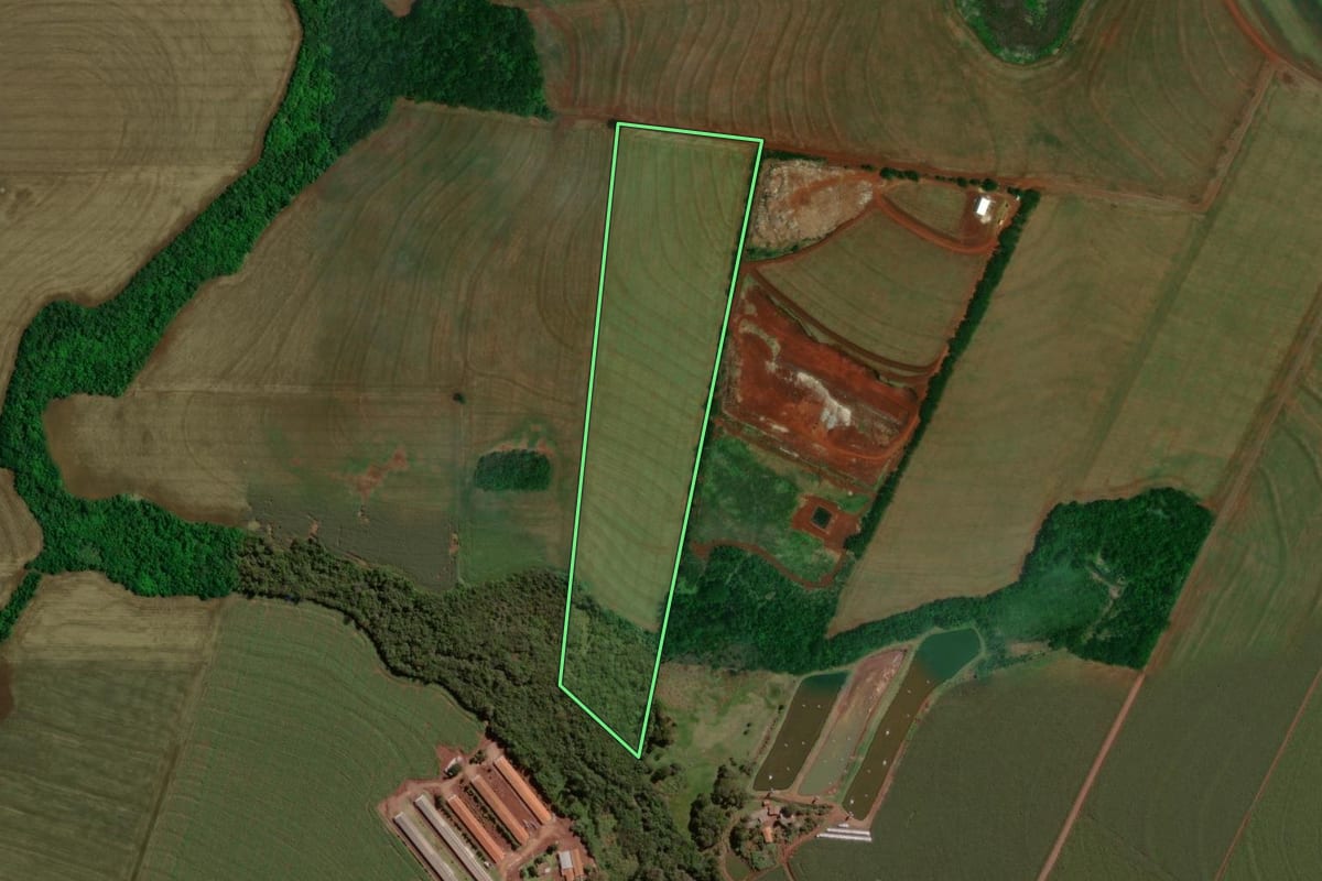 Imagem de satélite do imóvel rural em Palotina (PR), com o contorno declarado no CAR desenhado por cima.