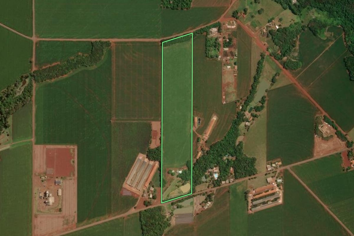 Imagem de satélite do imóvel rural em Palotina (PR), com o contorno declarado no CAR desenhado por cima.