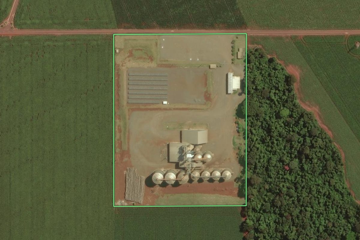Imagem de satélite do imóvel rural em Palotina (PR), com o contorno declarado no CAR desenhado por cima.