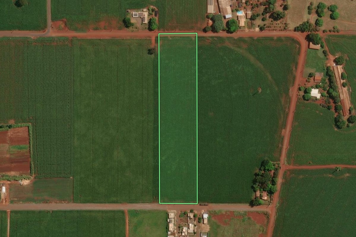 Imagem de satélite do imóvel rural em Palotina (PR), com o contorno declarado no CAR desenhado por cima.